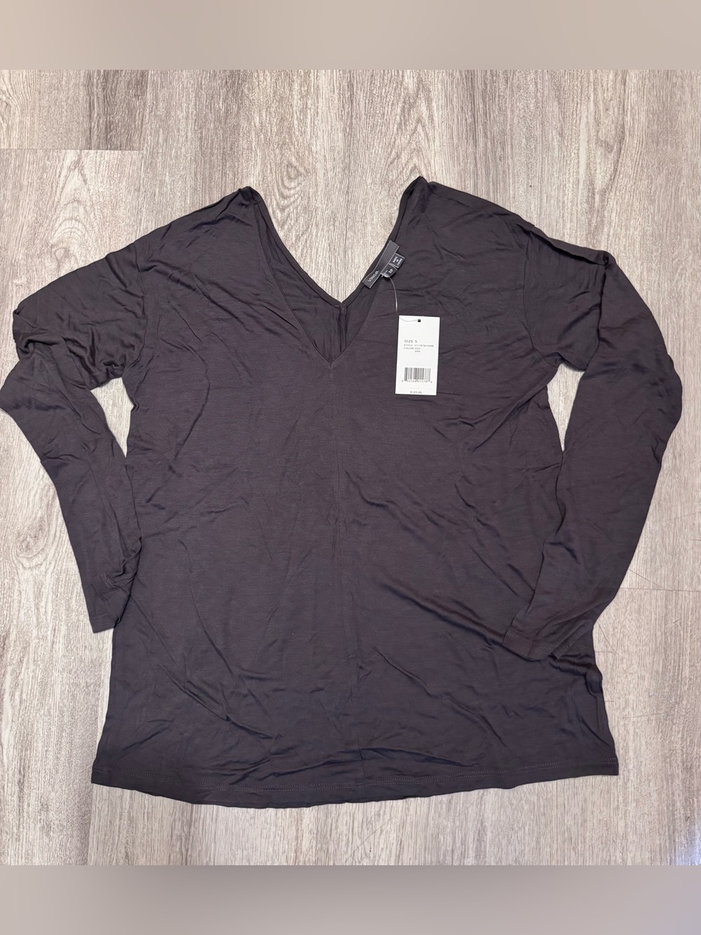 Vince Deep V-Neck Long Sleeve Top in Charcoal Gray